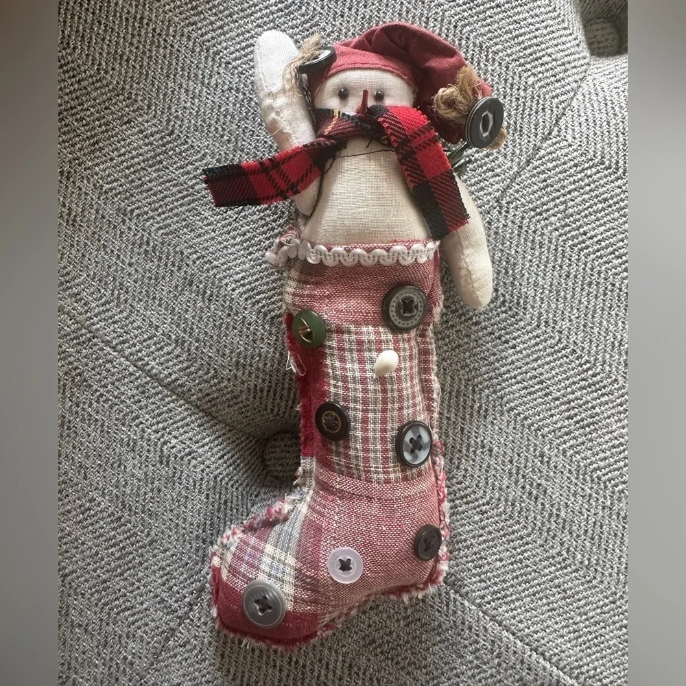 Rustic Primitive Snowman Christmas Stocking Ornament Farmhouse Country Decor